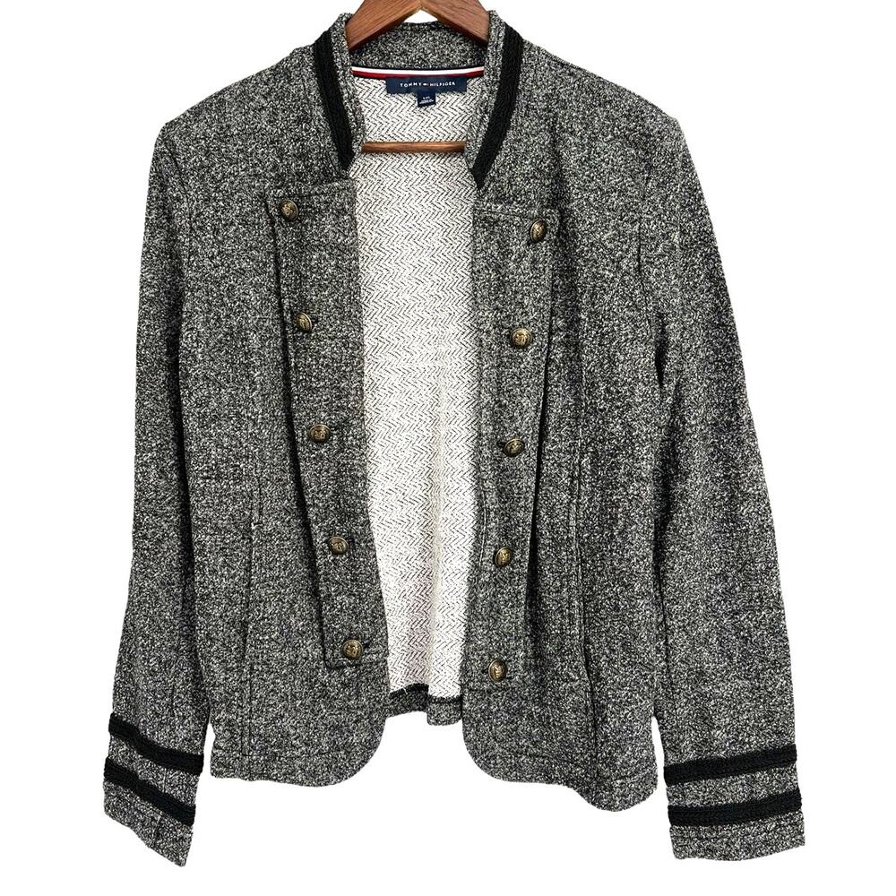 Tommy Hilfiger Gray Tweed Military-Style Blazer